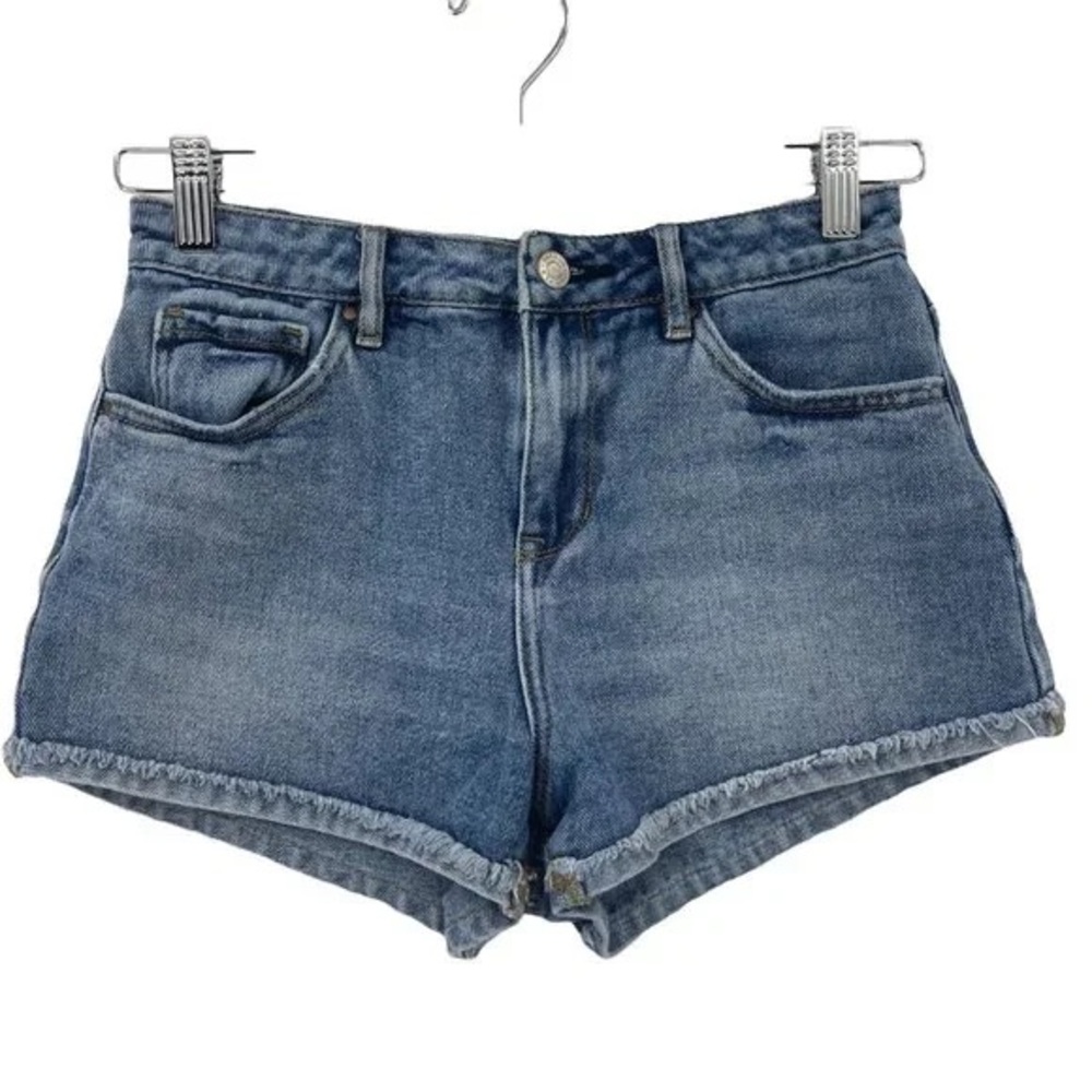 Pacsun High Rise Jean Shorts Womens Waist 24 Blue Medium Wash Denim Raw Hem